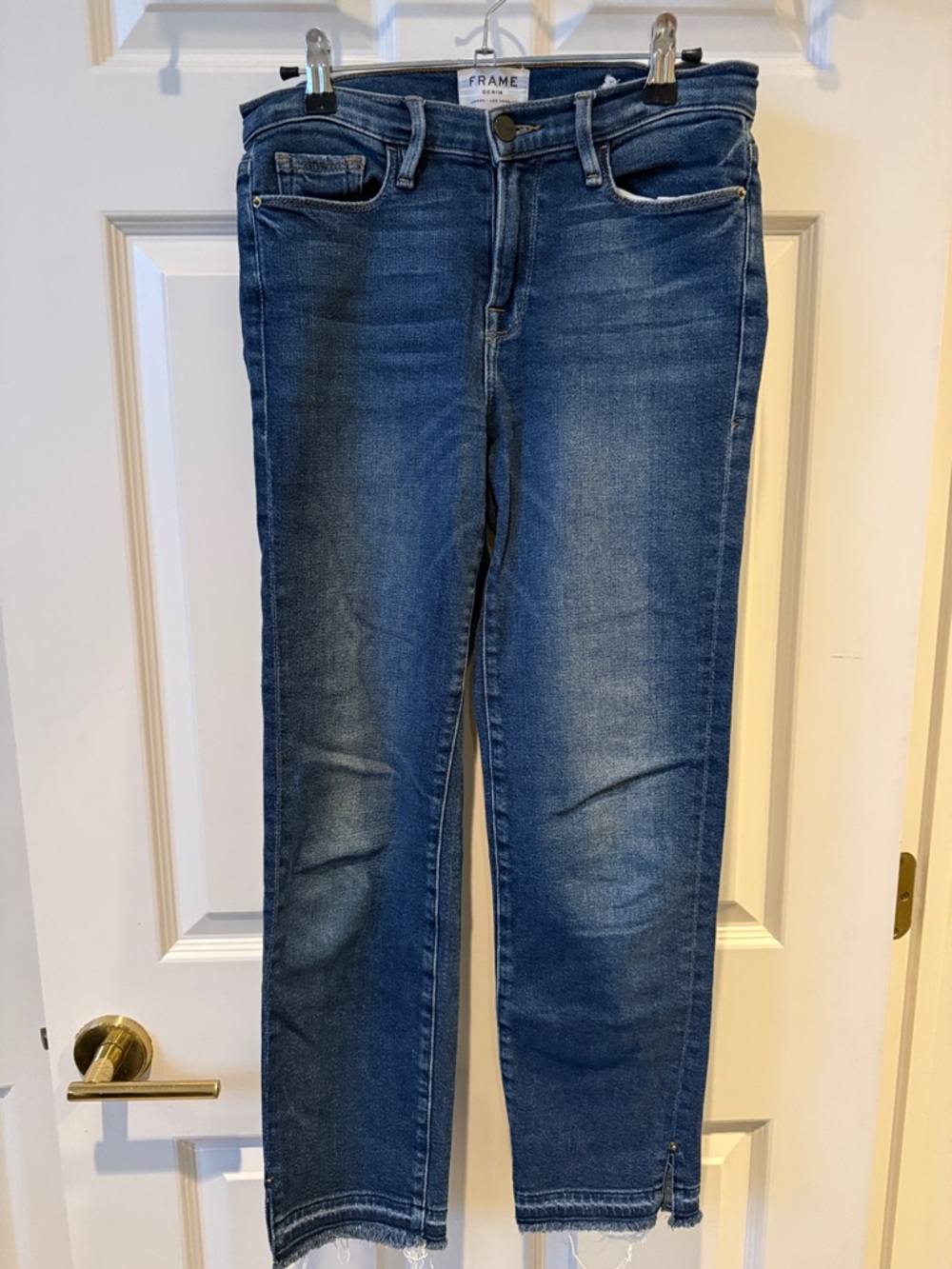 Frame Denim Slim Straight Jeans in Mid Blue Wash